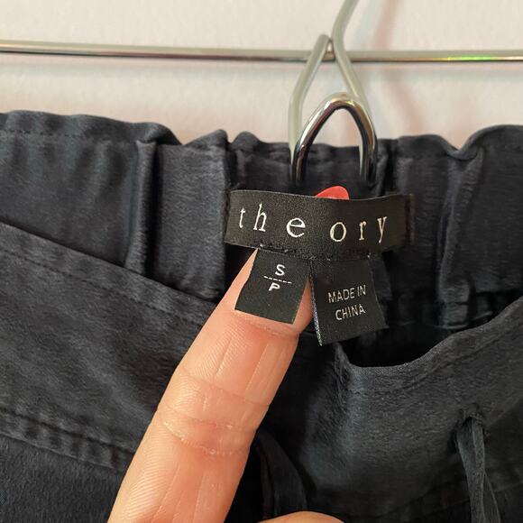 theory Navy Blue 100% Silk Trouser Pants Lightweight Minimalist Women size Small - Picture 2 of 10